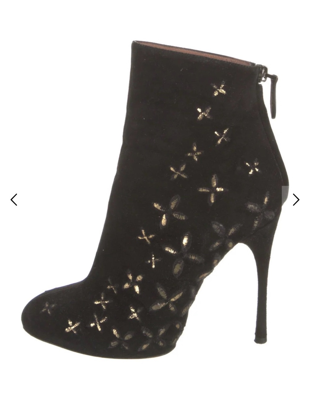 Alaïa Black Suede Rose Gold Laser Cut Stiletto Ankle Boots IT 37.5
